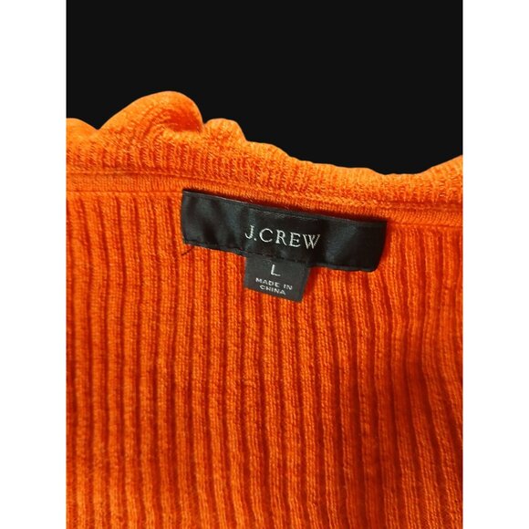 J Crew Orange Silk Cashmere Blend Ruffle Cardigan Sweater L Open Low Neckline - Picture 8 of 11